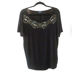 Armani Jeans Rhinestone Gems Short Sleeve Black Top Size 40, SZ S